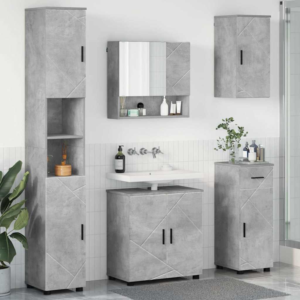 Badkamermeubelset 5 pcs Beton Grijs Bewerkt hout & Metaal is nu te koop bij PeponiXL, paradijselijk wonen!