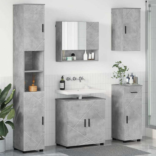 Badkamermeubelset 5 pcs Beton Grijs Bewerkt hout & Metaal is nu te koop bij PeponiXL, paradijselijk wonen!