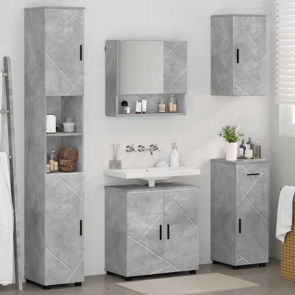 Badkamermeubelset 5 pcs Beton Grijs Bewerkt hout & Metaal is nu te koop bij PeponiXL, paradijselijk wonen!