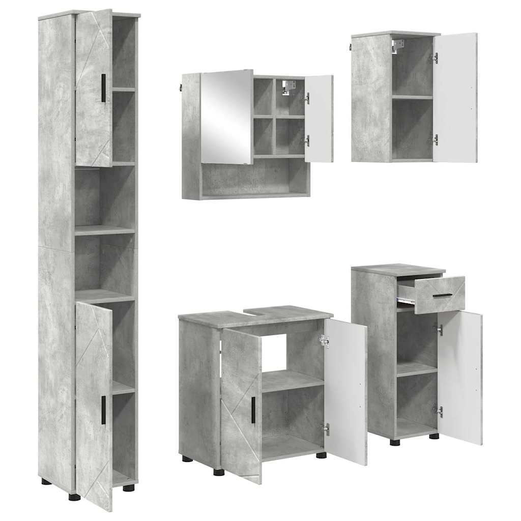 Badkamermeubelset 5 pcs Beton Grijs Bewerkt hout & Metaal is nu te koop bij PeponiXL, paradijselijk wonen!