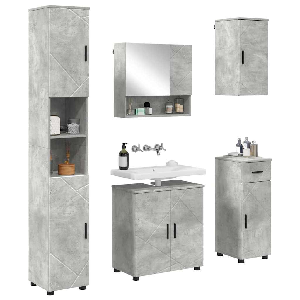 Badkamermeubelset 5 pcs Beton Grijs Bewerkt hout & Metaal is nu te koop bij PeponiXL, paradijselijk wonen!