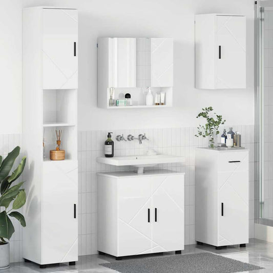 Badkamermeubelset 5 pcs Hoogglans wit Bewerkt hout & Metaal is nu te koop bij PeponiXL, paradijselijk wonen!