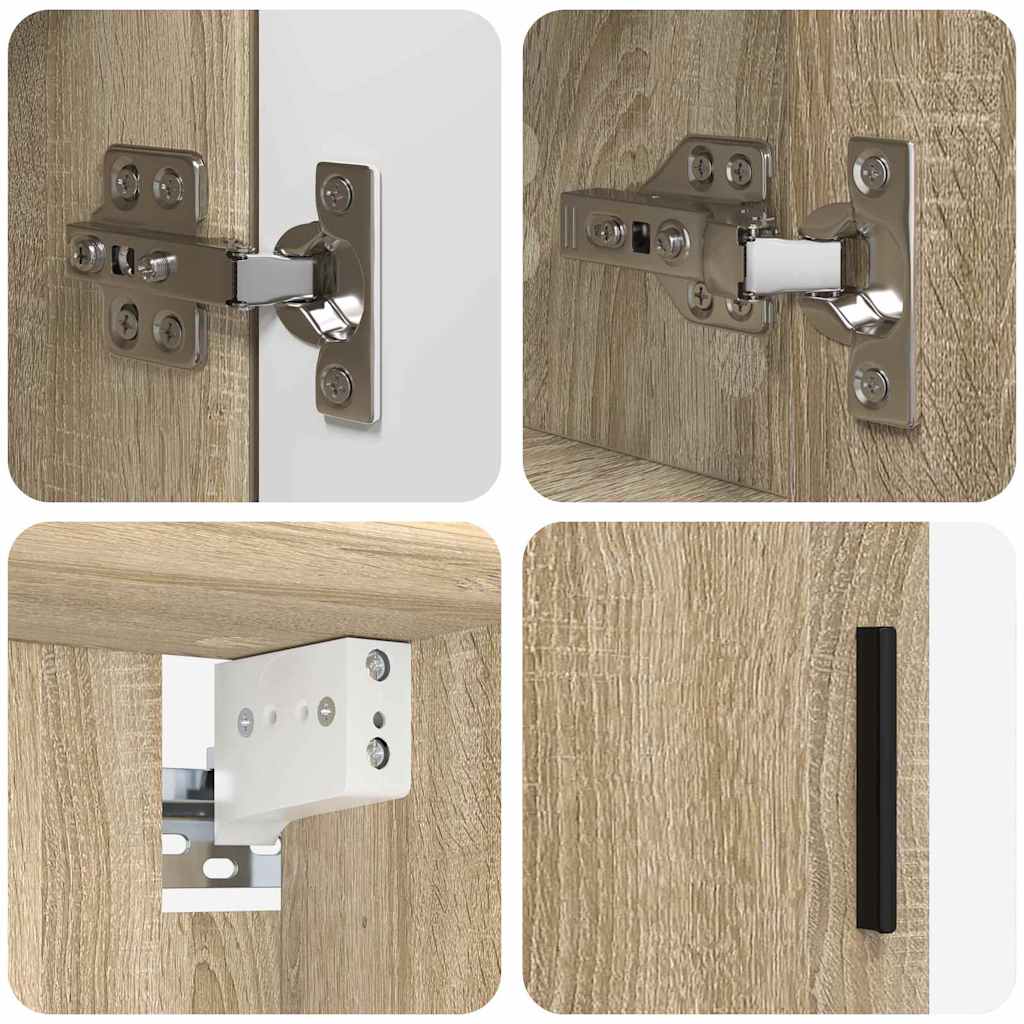 Badkamermeubelset 4 pcs Sonoma Eiken Bewerkt hout & Metaal is nu te koop bij PeponiXL, paradijselijk wonen!