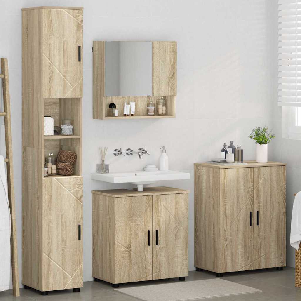 Badkamermeubelset 4 pcs Sonoma Eiken Bewerkt hout & Metaal is nu te koop bij PeponiXL, paradijselijk wonen!