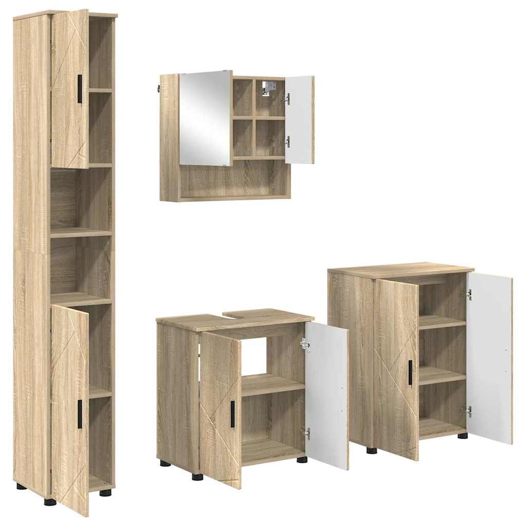 Badkamermeubelset 4 pcs Sonoma Eiken Bewerkt hout & Metaal is nu te koop bij PeponiXL, paradijselijk wonen!