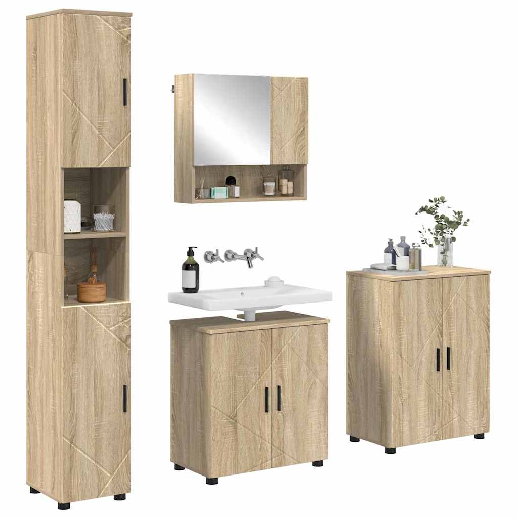 Badkamermeubelset 4 pcs Sonoma Eiken Bewerkt hout & Metaal is nu te koop bij PeponiXL, paradijselijk wonen!