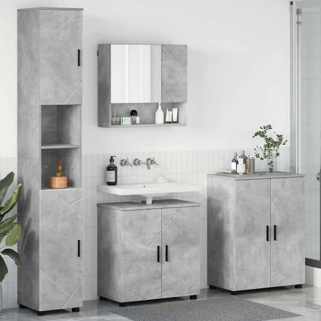 Badkamermeubelset 4 pcs Beton Grijs Bewerkt hout & Metaal is nu te koop bij PeponiXL, paradijselijk wonen!