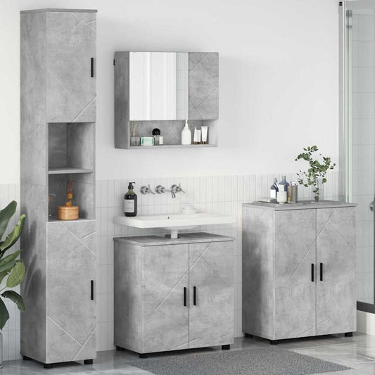 Badkamermeubelset 4 pcs Beton Grijs Bewerkt hout & Metaal is nu te koop bij PeponiXL, paradijselijk wonen!