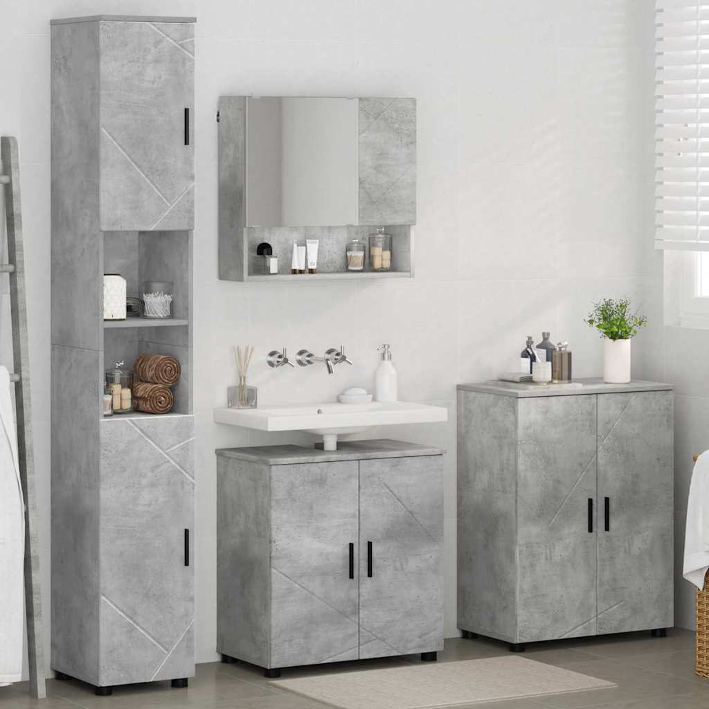 Badkamermeubelset 4 pcs Beton Grijs Bewerkt hout & Metaal is nu te koop bij PeponiXL, paradijselijk wonen!