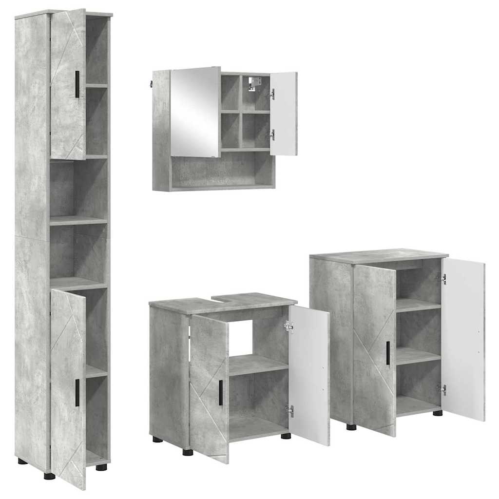 Badkamermeubelset 4 pcs Beton Grijs Bewerkt hout & Metaal is nu te koop bij PeponiXL, paradijselijk wonen!
