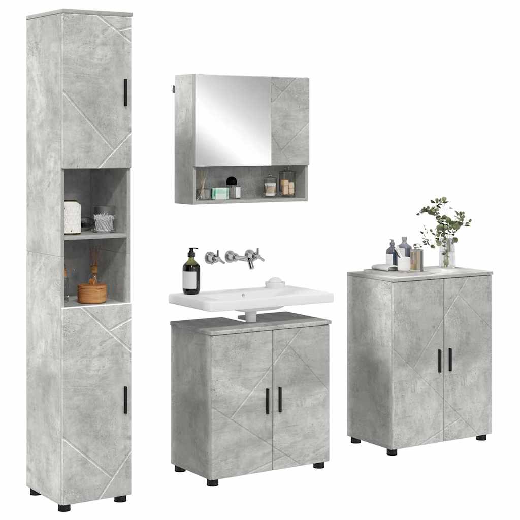 Badkamermeubelset 4 pcs Beton Grijs Bewerkt hout & Metaal is nu te koop bij PeponiXL, paradijselijk wonen!