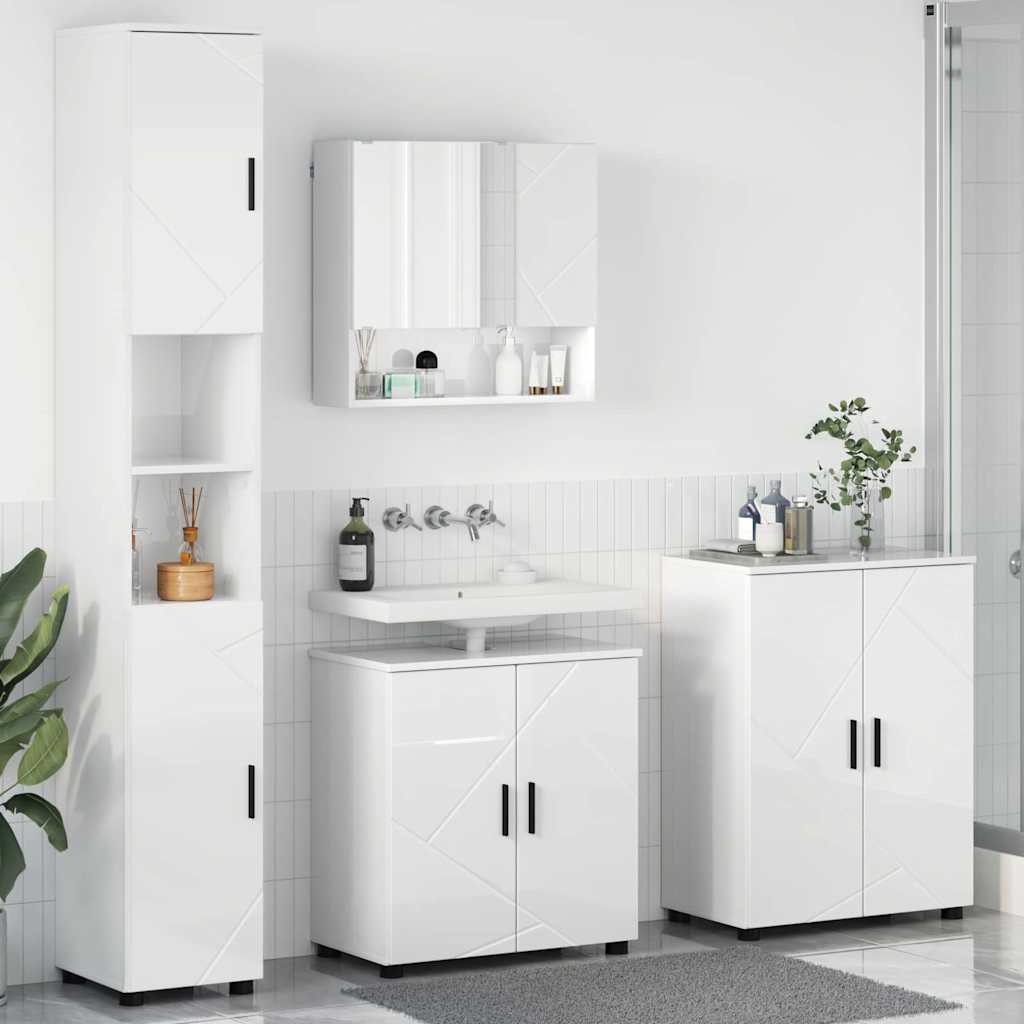 Badkamermeubelset 4 pcs Hoogglans wit Bewerkt hout & Metaal is nu te koop bij PeponiXL, paradijselijk wonen!