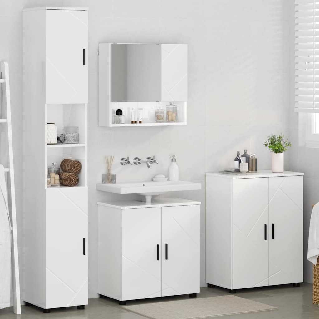 Badkamermeubelset 4 pcs Hoogglans wit Bewerkt hout & Metaal is nu te koop bij PeponiXL, paradijselijk wonen!