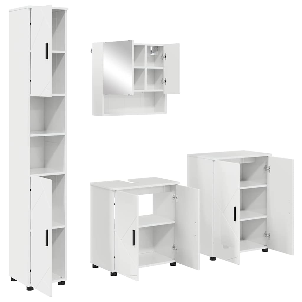 Badkamermeubelset 4 pcs Hoogglans wit Bewerkt hout & Metaal is nu te koop bij PeponiXL, paradijselijk wonen!