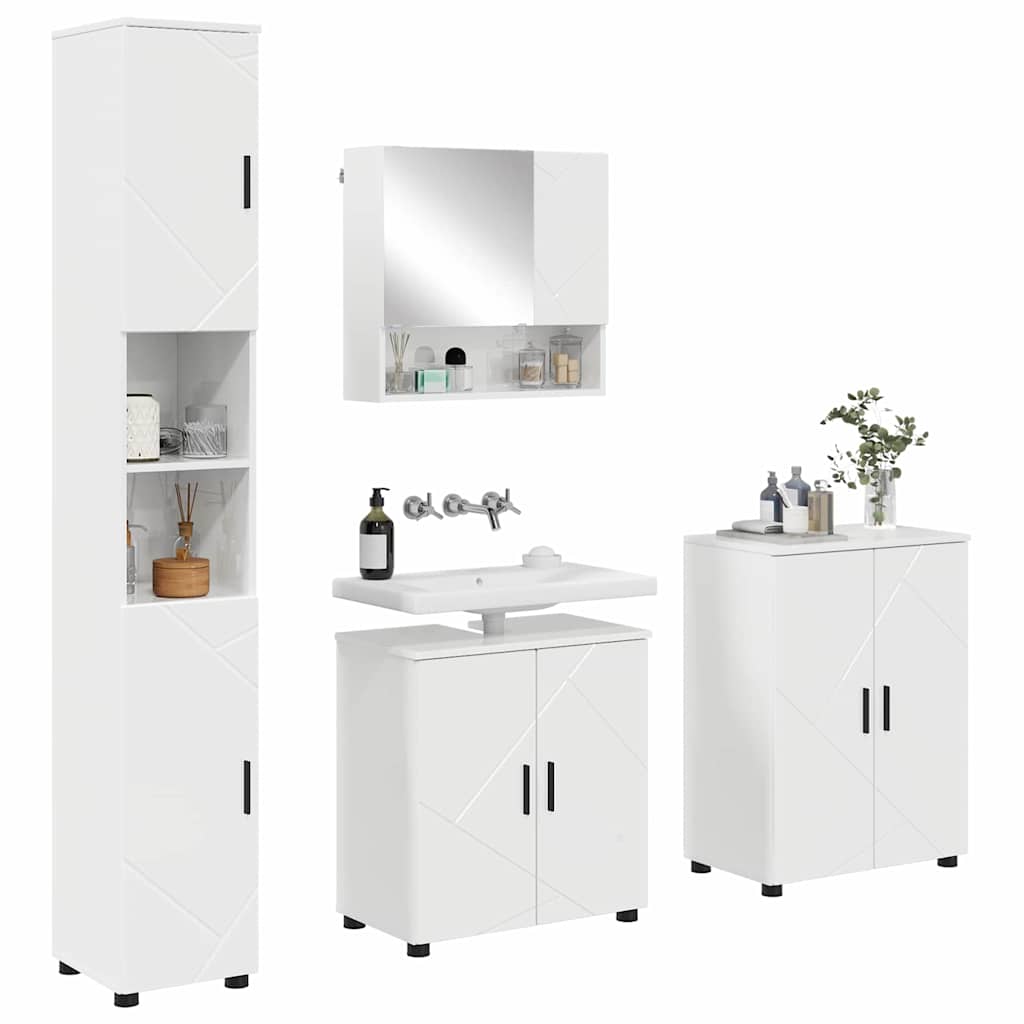 Badkamermeubelset 4 pcs Hoogglans wit Bewerkt hout & Metaal is nu te koop bij PeponiXL, paradijselijk wonen!