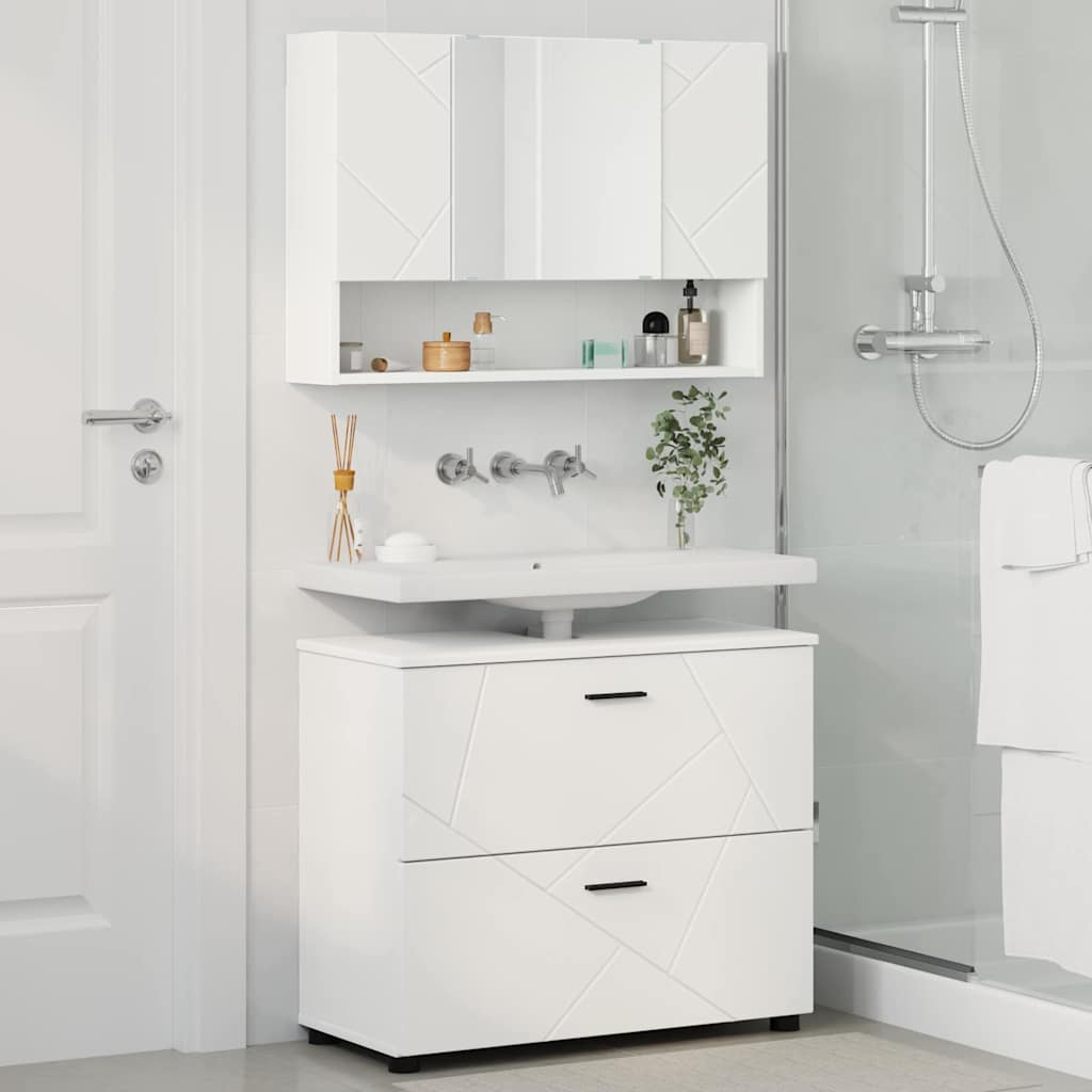 Badkamermeubelset met lade 2 pcs Wit Geperst Hout en Metaal is nu te koop bij PeponiXL, paradijselijk wonen!