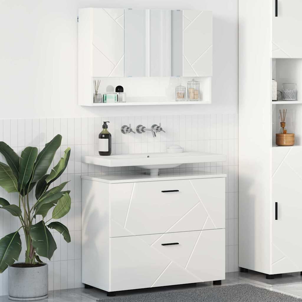 Badkamermeubelset 2 pcs Hoogglans wit Geperst Hout en Metaal is nu te koop bij PeponiXL, paradijselijk wonen!