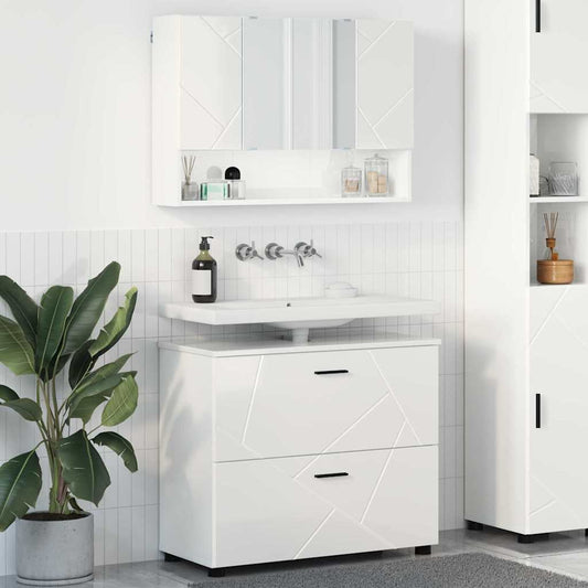 Badkamermeubelset 2 pcs Hoogglans wit Geperst Hout en Metaal is nu te koop bij PeponiXL, paradijselijk wonen!