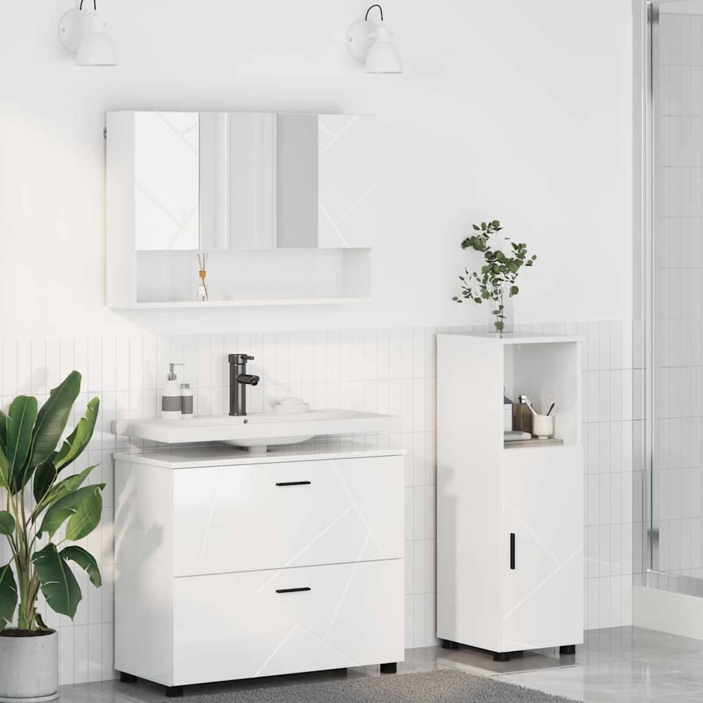 Badkamermeubelset 3 pcs Hoogglans wit Bewerkt hout en metaal is nu te koop bij PeponiXL, paradijselijk wonen!