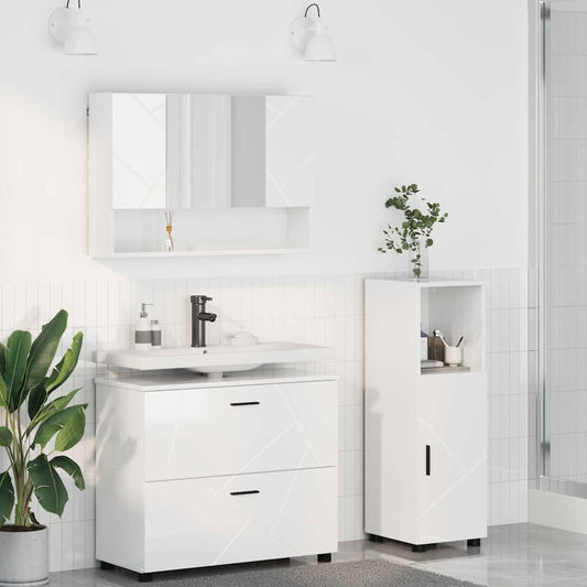 Badkamermeubelset 3 pcs Hoogglans wit Bewerkt hout en metaal is nu te koop bij PeponiXL, paradijselijk wonen!