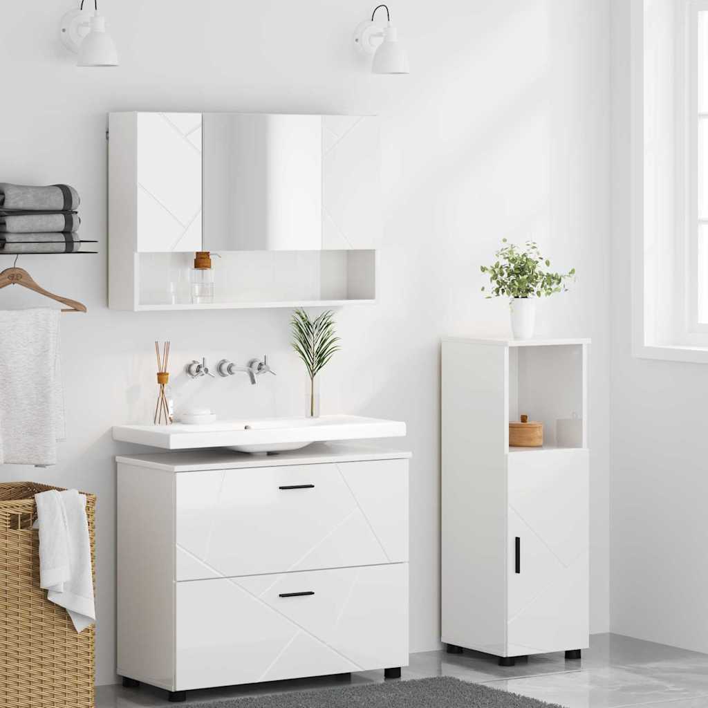 Badkamermeubelset 3 pcs Hoogglans wit Bewerkt hout en metaal is nu te koop bij PeponiXL, paradijselijk wonen!