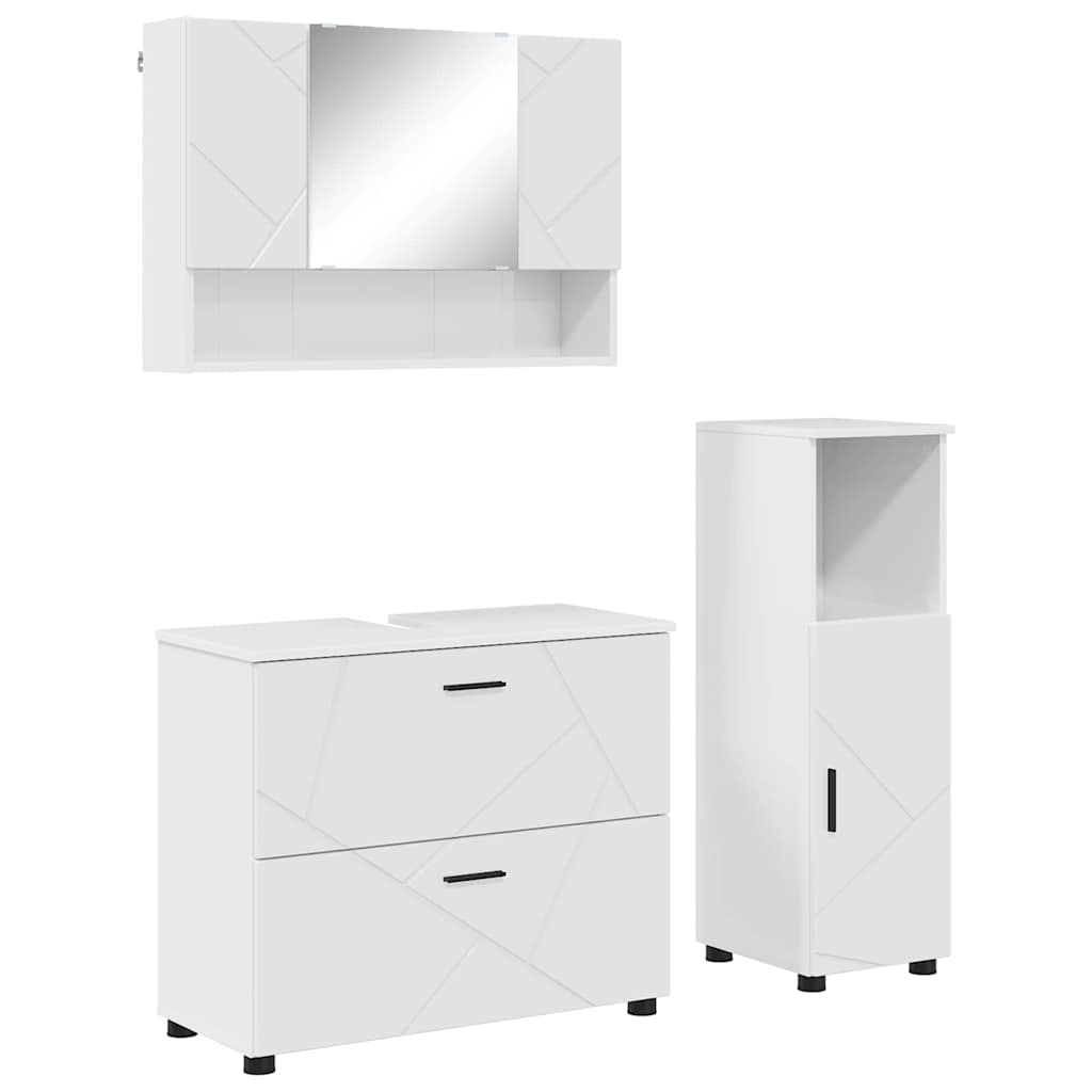 Badkamermeubelset 3 pcs Hoogglans wit Bewerkt hout en metaal is nu te koop bij PeponiXL, paradijselijk wonen!