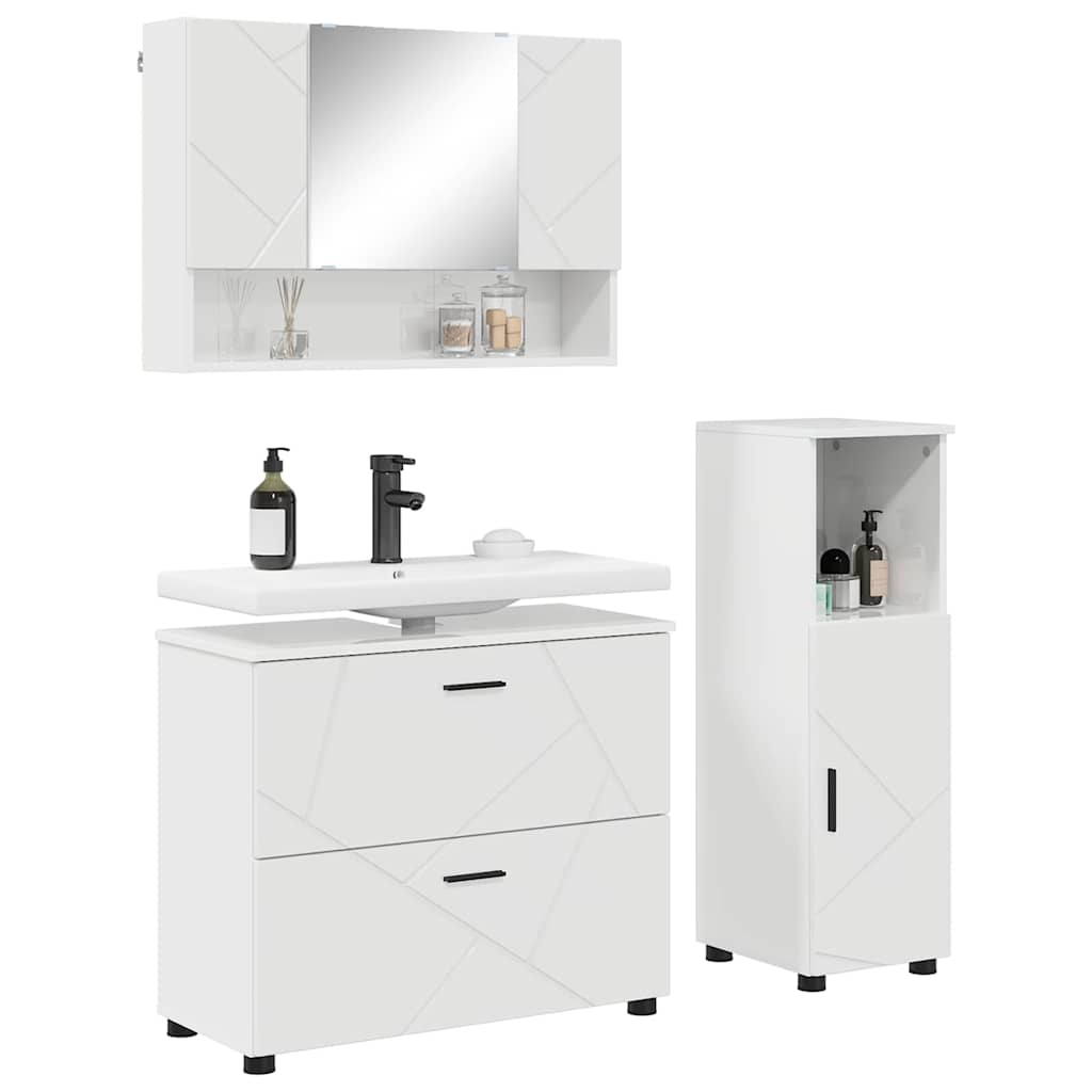 Badkamermeubelset 3 pcs Hoogglans wit Bewerkt hout en metaal is nu te koop bij PeponiXL, paradijselijk wonen!