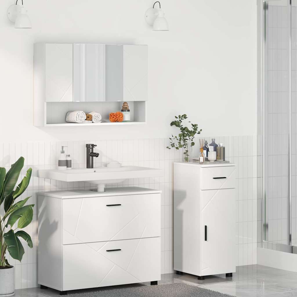 Badkamermeubelset met lade 3 pcs Wit Geperst Hout en Metaal is nu te koop bij PeponiXL, paradijselijk wonen!