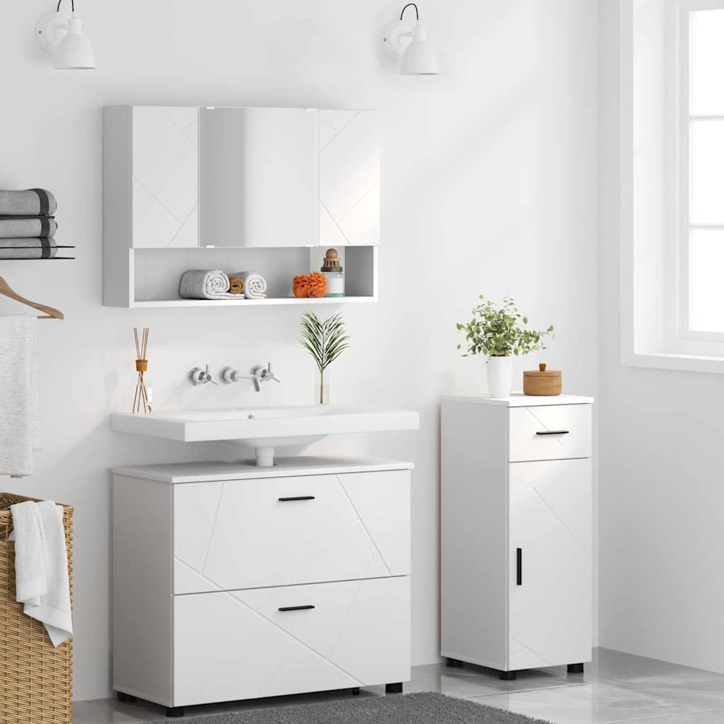 Badkamermeubelset met lade 3 pcs Wit Geperst Hout en Metaal is nu te koop bij PeponiXL, paradijselijk wonen!