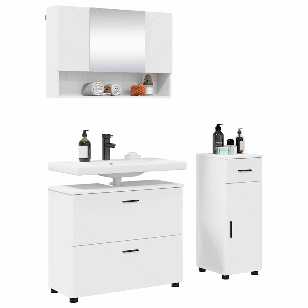 Badkamermeubelset met lade 3 pcs Wit Geperst Hout en Metaal is nu te koop bij PeponiXL, paradijselijk wonen!