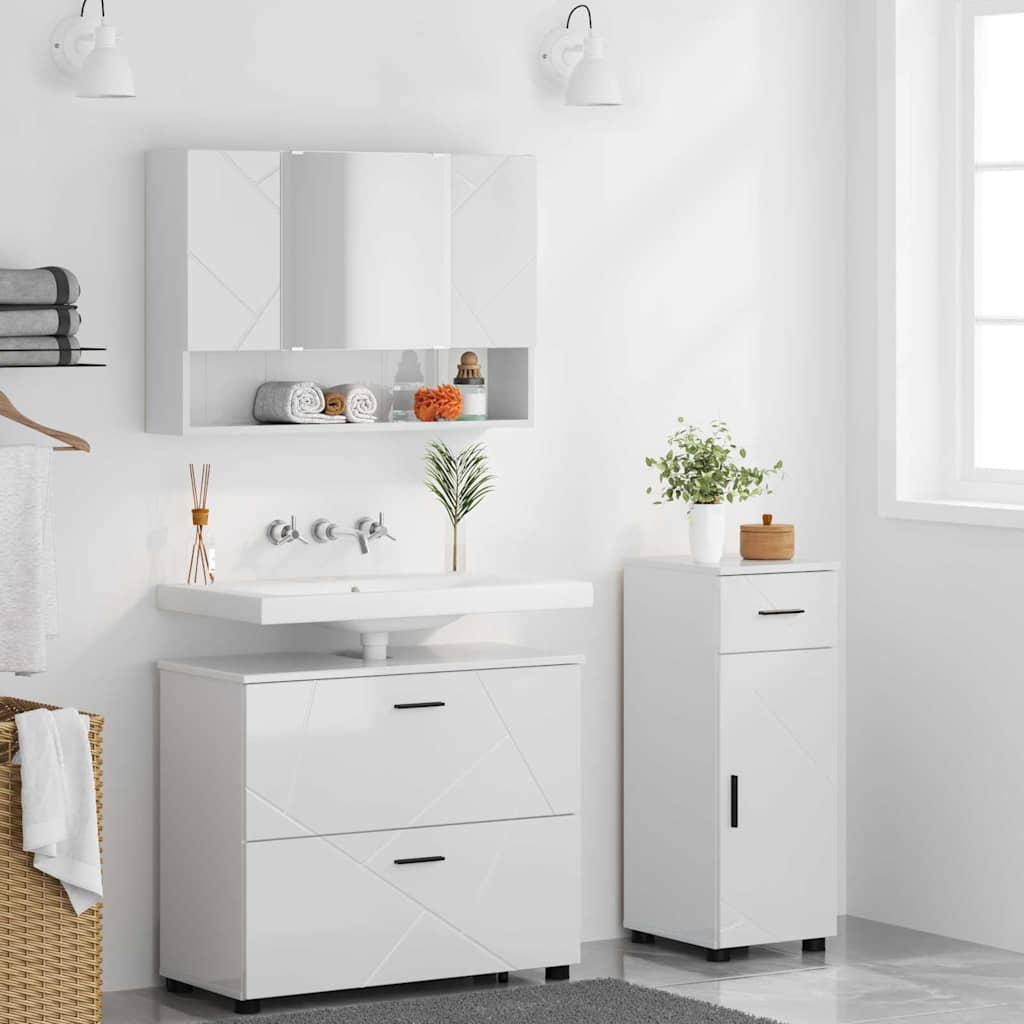 Badkamermeubelset 3 pcs Hoogglans wit Geperst Hout en Metaal is nu te koop bij PeponiXL, paradijselijk wonen!