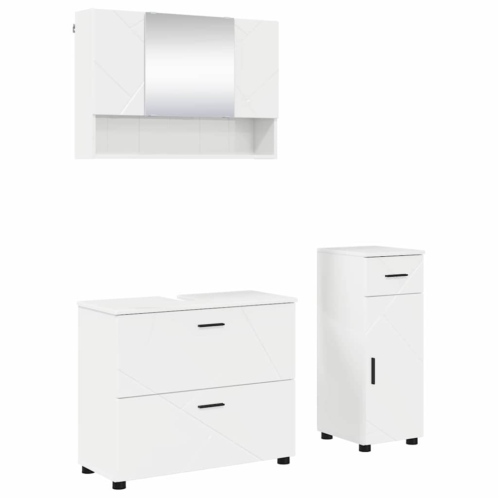 Badkamermeubelset 3 pcs Hoogglans wit Geperst Hout en Metaal is nu te koop bij PeponiXL, paradijselijk wonen!