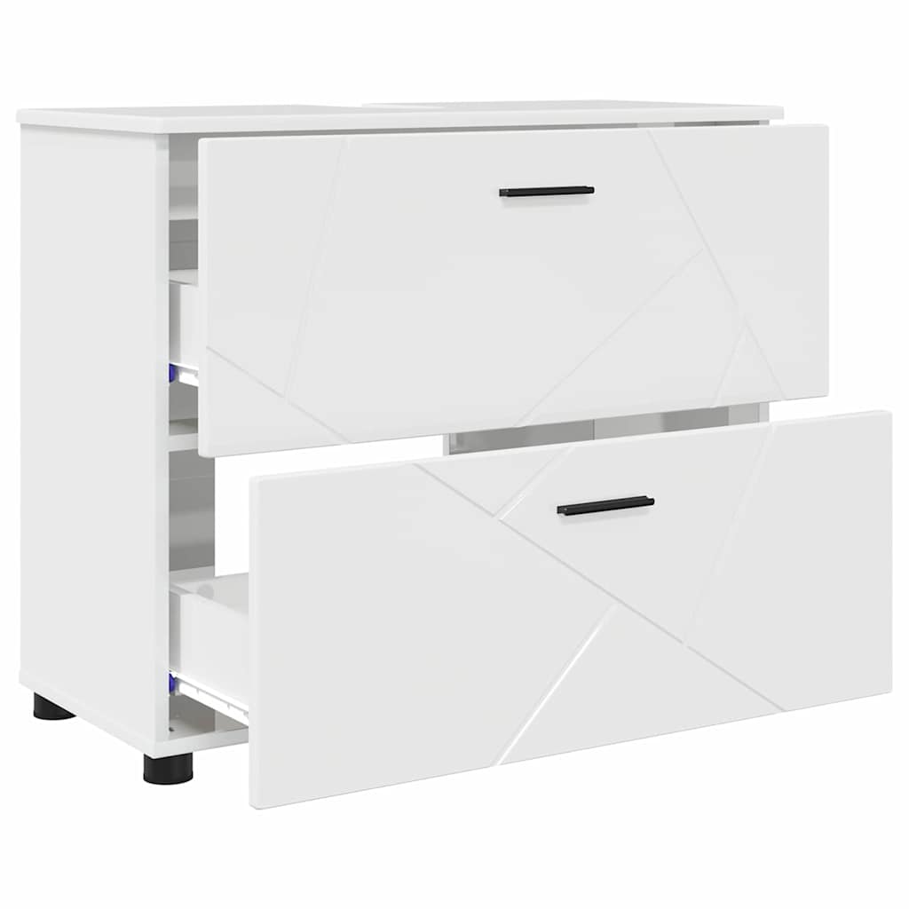 Badkamermeubelset 3 pcs Hoogglans wit Geperst Hout en Metaal is nu te koop bij PeponiXL, paradijselijk wonen!