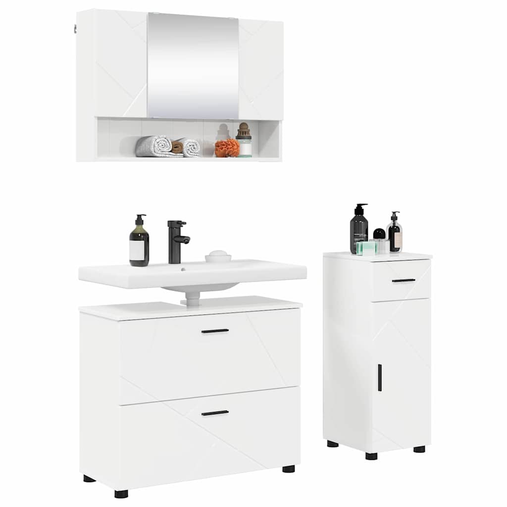 Badkamermeubelset 3 pcs Hoogglans wit Geperst Hout en Metaal is nu te koop bij PeponiXL, paradijselijk wonen!