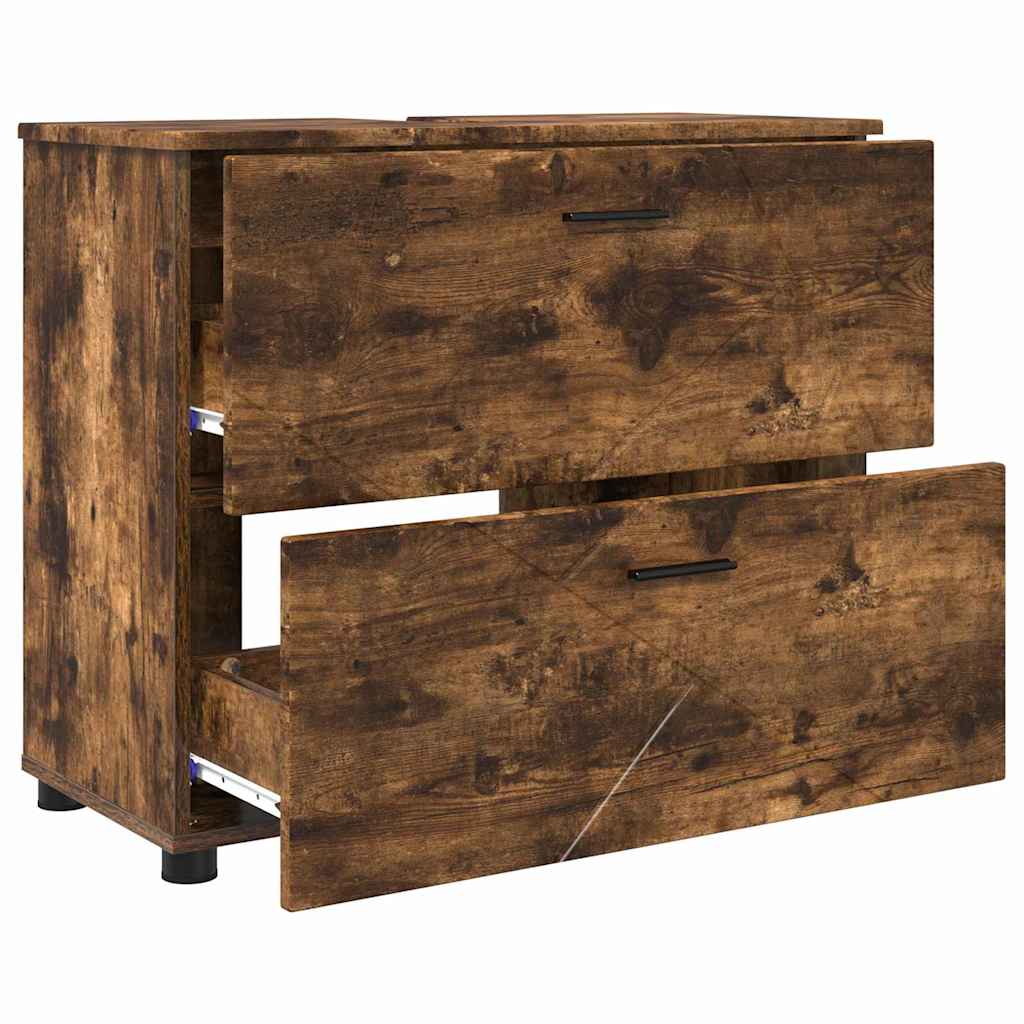 Badkamermeubelset 3 pcs Gerookt eiken Geperst Hout en Metaal is nu te koop bij PeponiXL, paradijselijk wonen!