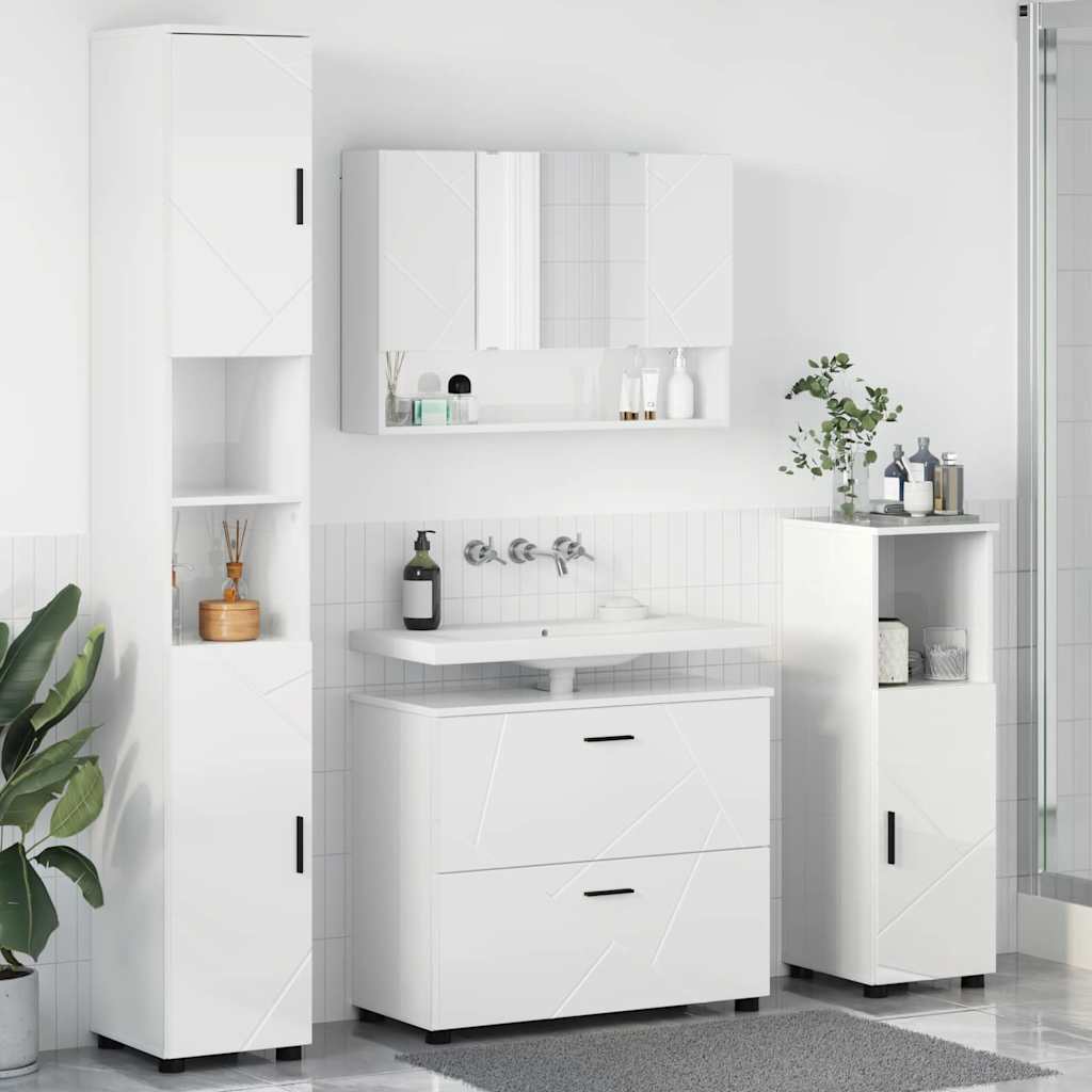 Badkamermeubelset 4 pcs Hoogglans wit Geperst Hout en Metaal is nu te koop bij PeponiXL, paradijselijk wonen!