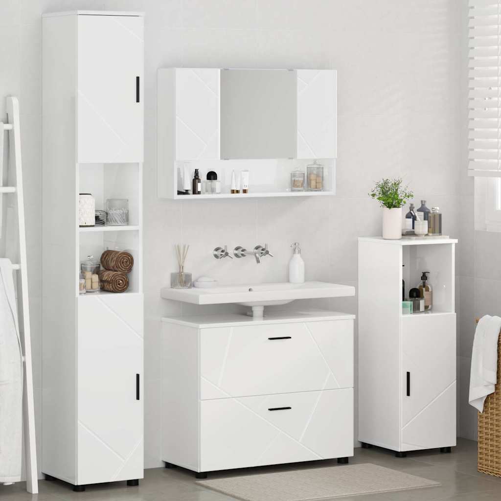 Badkamermeubelset 4 pcs Hoogglans wit Geperst Hout en Metaal is nu te koop bij PeponiXL, paradijselijk wonen!
