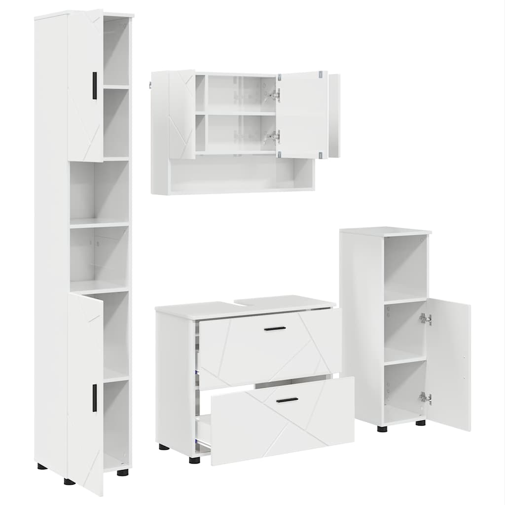 Badkamermeubelset 4 pcs Hoogglans wit Geperst Hout en Metaal is nu te koop bij PeponiXL, paradijselijk wonen!