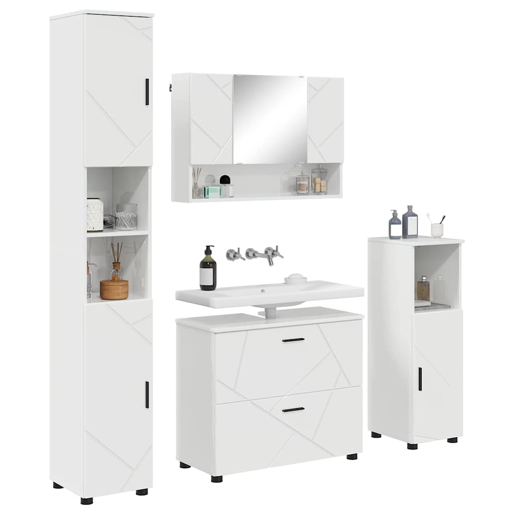 Badkamermeubelset 4 pcs Hoogglans wit Geperst Hout en Metaal is nu te koop bij PeponiXL, paradijselijk wonen!