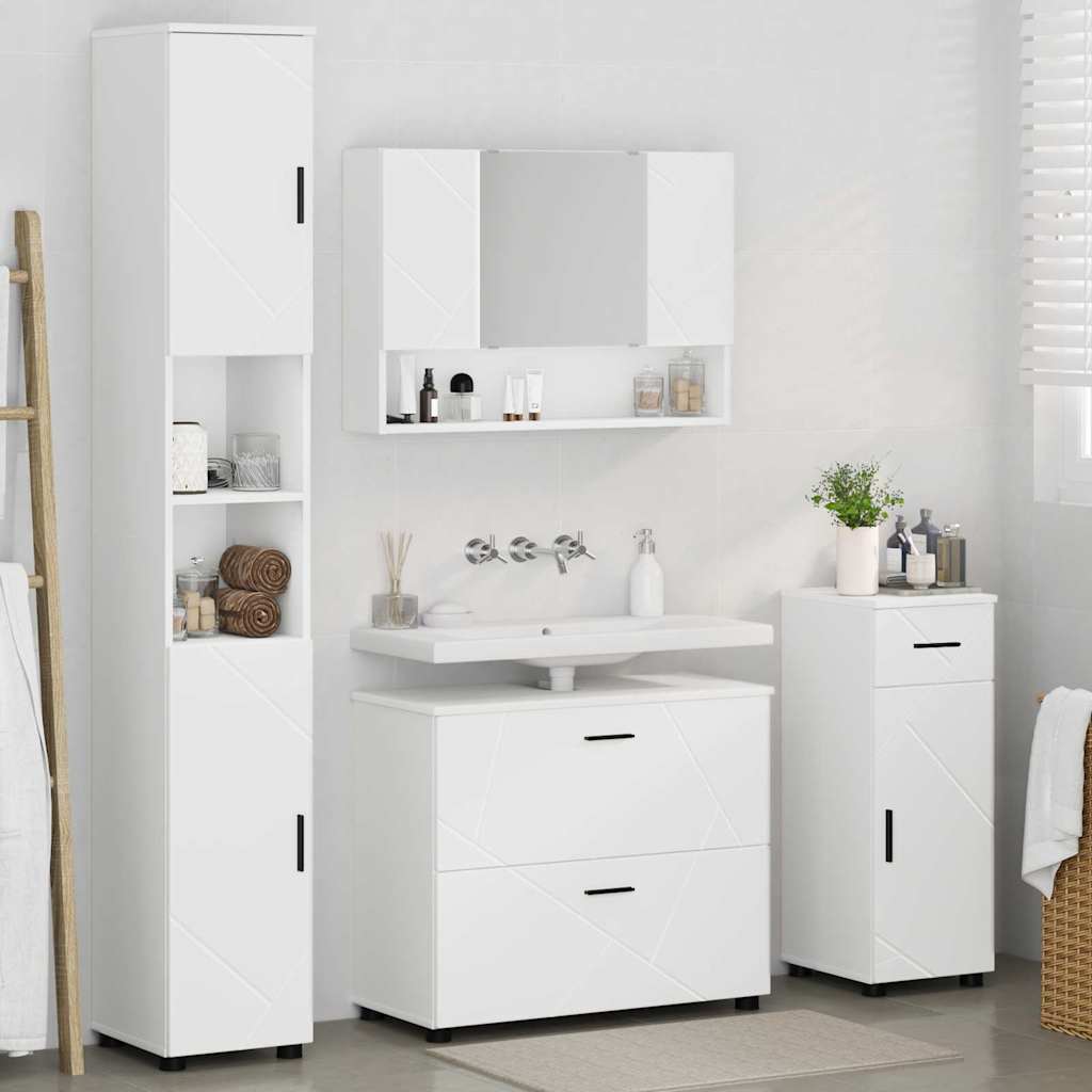 Badkamermeubelset met lade 4 pcs Wit Geperst Hout en Metaal is nu te koop bij PeponiXL, paradijselijk wonen!