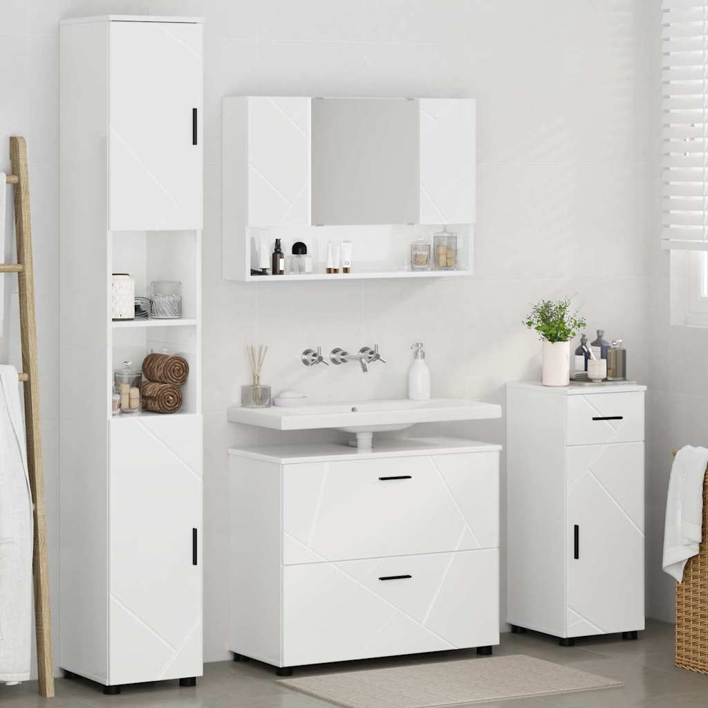 Badkamermeubelset 4 pcs Hoogglans wit Geperst Hout en Metaal is nu te koop bij PeponiXL, paradijselijk wonen!