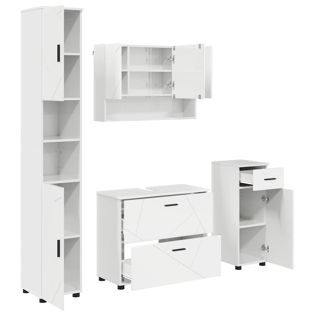 Badkamermeubelset 4 pcs Hoogglans wit Geperst Hout en Metaal is nu te koop bij PeponiXL, paradijselijk wonen!