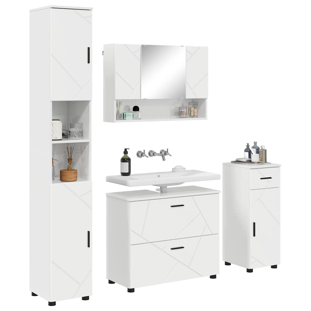 Badkamermeubelset 4 pcs Hoogglans wit Geperst Hout en Metaal is nu te koop bij PeponiXL, paradijselijk wonen!