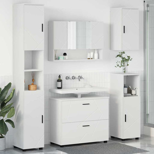 Badkamermeubelset met lade 5 pcs Wit Geperst Hout en Metaal is nu te koop bij PeponiXL, paradijselijk wonen!