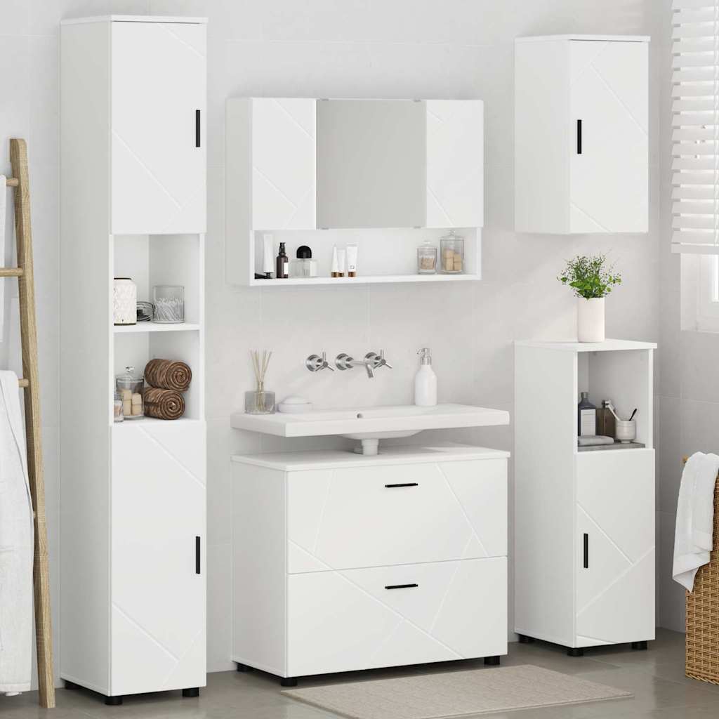 Badkamermeubelset met lade 5 pcs Wit Geperst Hout en Metaal is nu te koop bij PeponiXL, paradijselijk wonen!