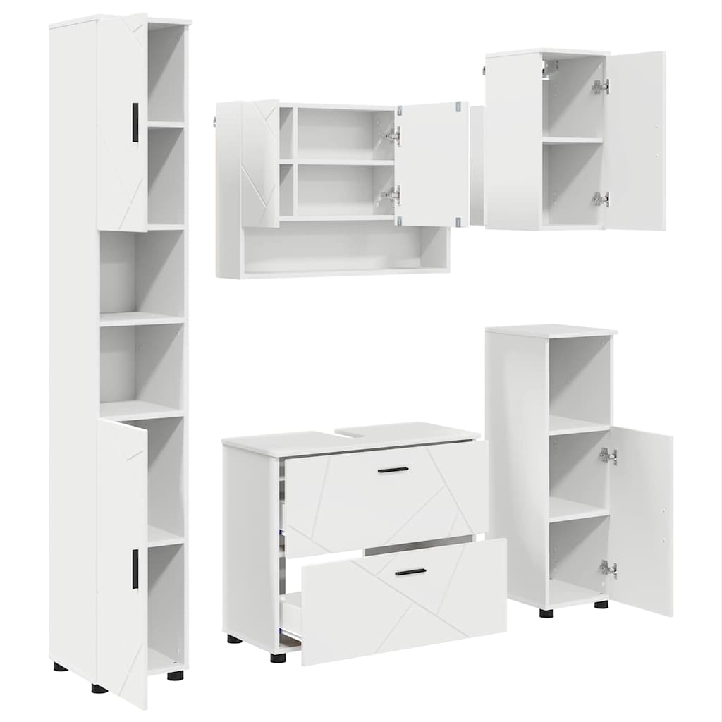Badkamermeubelset met lade 5 pcs Wit Geperst Hout en Metaal is nu te koop bij PeponiXL, paradijselijk wonen!