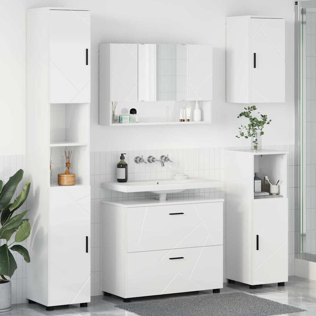 Badkamermeubelset 5 pcs Hoogglans wit Geperst Hout en Metaal is nu te koop bij PeponiXL, paradijselijk wonen!