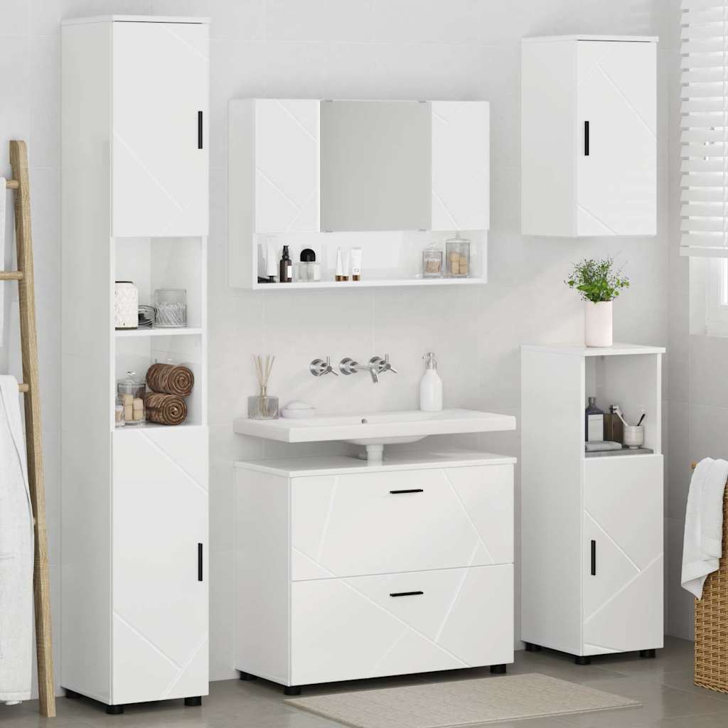 Badkamermeubelset 5 pcs Hoogglans wit Geperst Hout en Metaal is nu te koop bij PeponiXL, paradijselijk wonen!