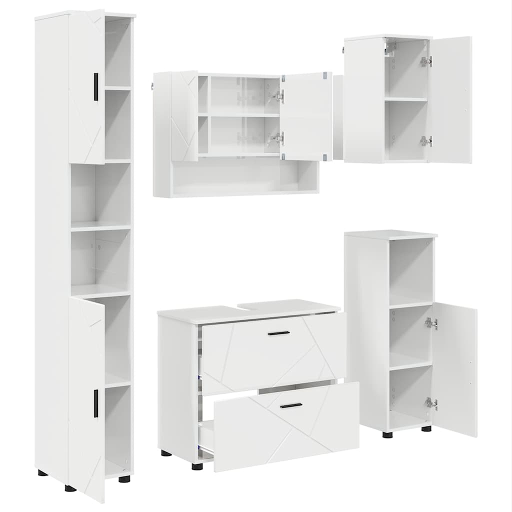 Badkamermeubelset 5 pcs Hoogglans wit Geperst Hout en Metaal is nu te koop bij PeponiXL, paradijselijk wonen!