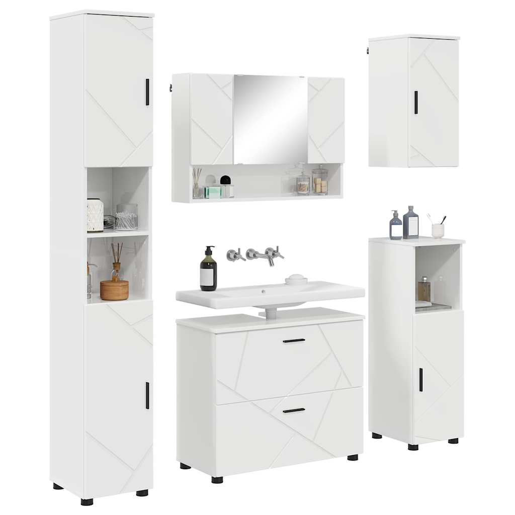Badkamermeubelset 5 pcs Hoogglans wit Geperst Hout en Metaal is nu te koop bij PeponiXL, paradijselijk wonen!